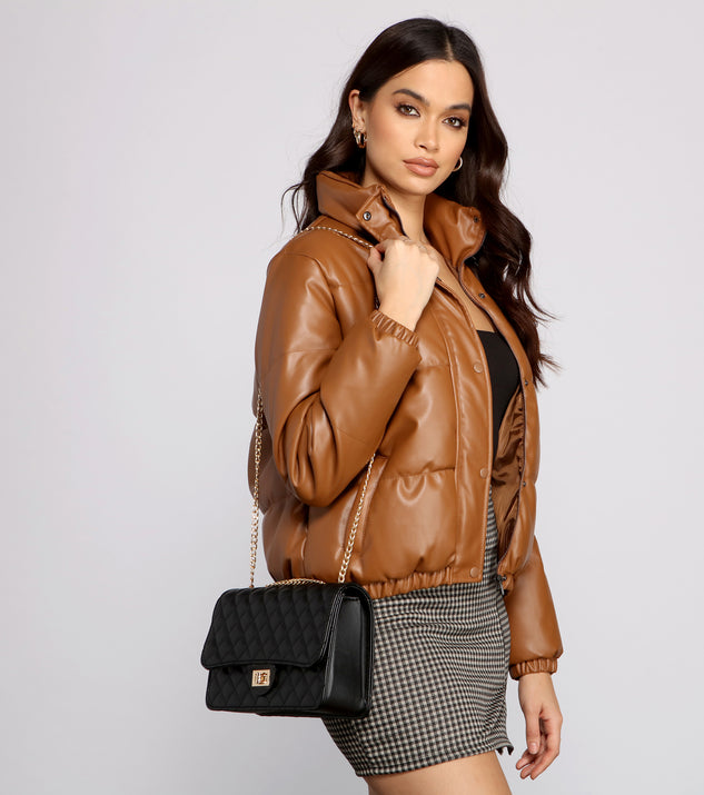Faux Leather Quilted Diamond Crossbody for 2022 festival outfits, festival dress, outfits for raves, concert outfits, and/or club outfits