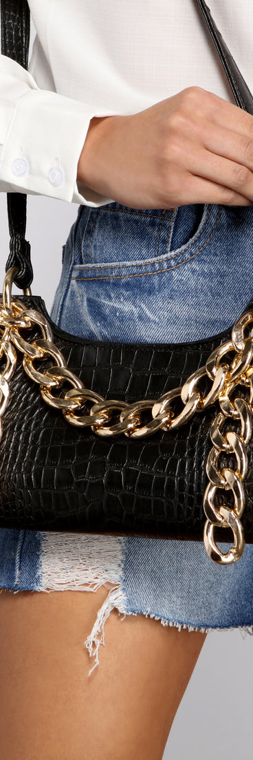Elevated Glam Croc-Embossed Handbag is a trendy pick to create 2023 festival outfits, festival dresses, outfits for concerts or raves, and complete your best party outfits!