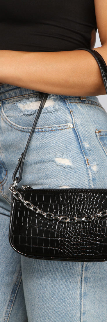 Chic Stunner Croc-Embossed Shoulder Bag