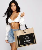 Hello Weekend Straw Tote Bag is a fire pick to create 2023 festival outfits, concert dresses, outfits for raves, or to complete your best party outfits or clubwear!