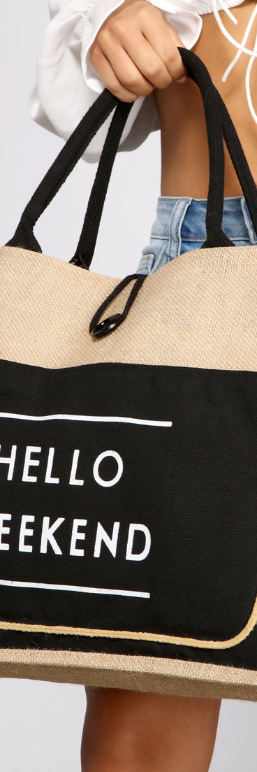 Hello Weekend Straw Tote Bag is a fire pick to create 2023 festival outfits, concert dresses, outfits for raves, or to complete your best party outfits or clubwear!