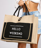 Hello Weekend Straw Tote Bag is a fire pick to create 2023 festival outfits, concert dresses, outfits for raves, or to complete your best party outfits or clubwear!