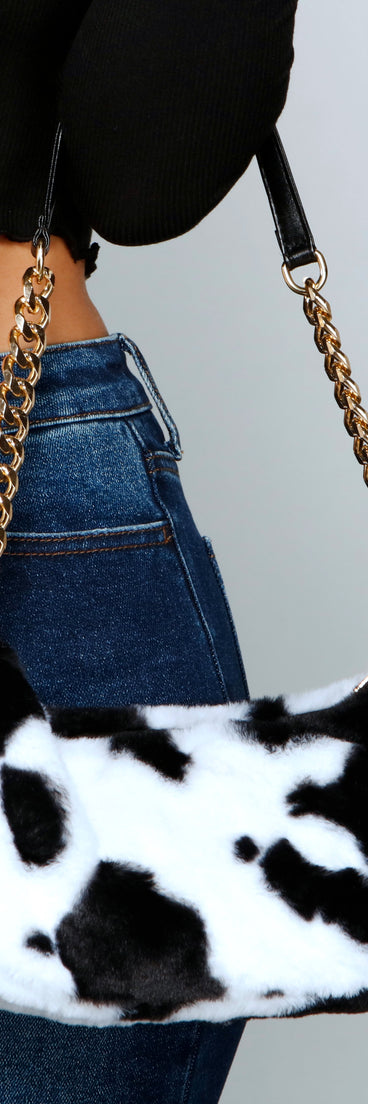 Cow Print Faux Fur Shoulder Bag