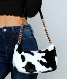 Cow Print Faux Fur Shoulder Bag