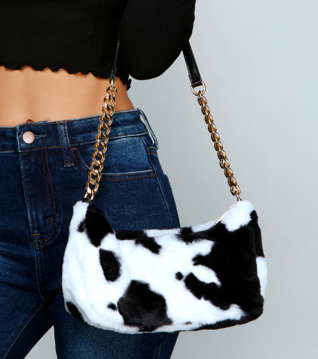 Cow Print Faux Fur Shoulder Bag Windsor