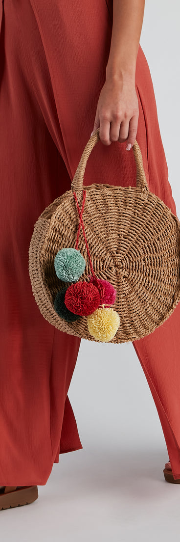 Pom Perfect Round Straw Crossbody