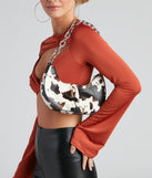 Rodeo Drive Cow Print Shoulder Bag is a trendy pick to create 2023 festival outfits, festival dresses, outfits for concerts or raves, and complete your best party outfits!