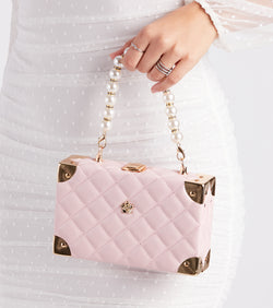 Chic Details Pearl Top Handle Quilted Handbag