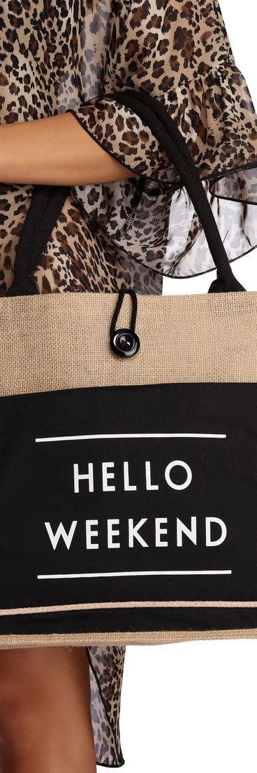 Hello Weekend Straw Tote Bag