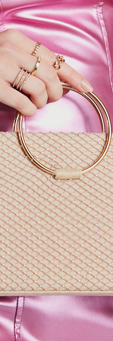 All That Glitz Rhinestone Fishnet Mini Tote Bag