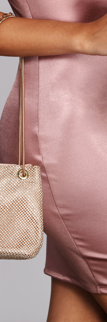 Rhinestone Mesh Bucket Bag