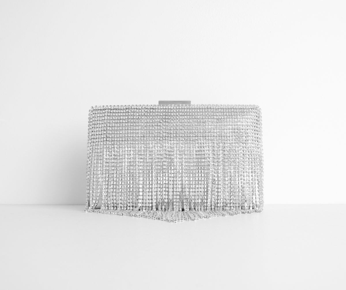 Fringe Rhinestone Box Clutch