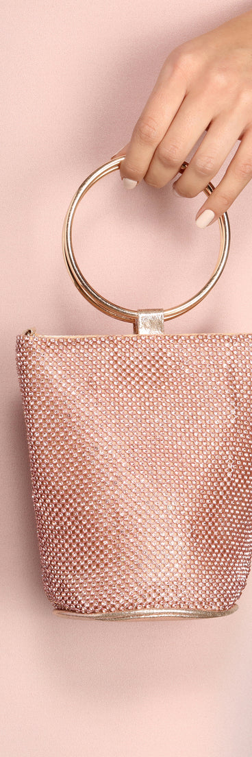O-Ring Handle Rhinestone Mesh Purse