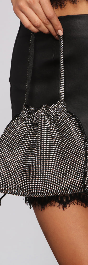 Rhinestone Mesh Drawstring Pouch for 2022 festival outfits, festival dress, outfits for raves, concert outfits, and/or club outfits