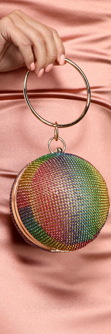 Rainbow Rhinestone Sphere Clutch