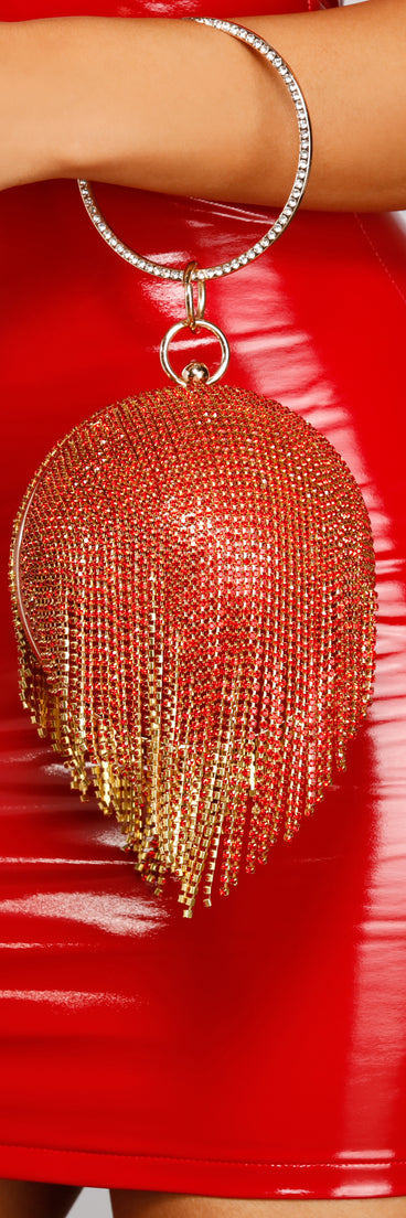 Time To Shine Rhinestone Fringe Sphere Clutch
