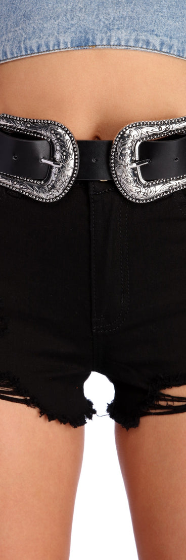 XL Floral Etched Double Buckle Belt is a trendy pick to create 2023 festival outfits, festival dresses, outfits for concerts or raves, and complete your best party outfits!