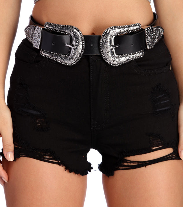 XL Floral Etched Double Buckle Belt is a trendy pick to create 2023 festival outfits, festival dresses, outfits for concerts or raves, and complete your best party outfits!