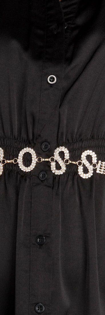 Straight Boss Rhinestone Belt for 2022 festival outfits, festival dress, outfits for raves, concert outfits, and/or club outfits