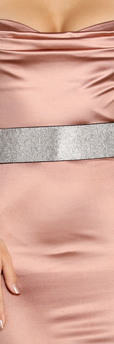 Faux Leather Stretch Rhinestone Belt