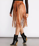 Rockin' Hun' Faux Leather Fringe Belted Skirt is a trendy pick to create 2023 festival outfits, festival dresses, outfits for concerts or raves, and complete your best party outfits!