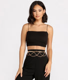 Snake Chain Layered Swag Belt is a trendy pick to create 2023 festival outfits, festival dresses, outfits for concerts or raves, and complete your best party outfits!