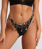 Layered Coin Chain Link Swag Belt is a trendy pick to create 2023 festival outfits, festival dresses, outfits for concerts or raves, and complete your best party outfits!