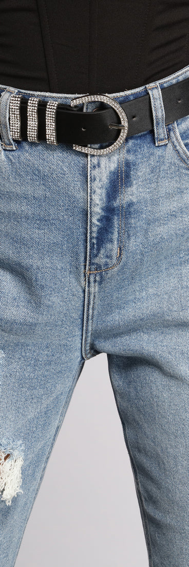 Triple Rhinestone Faux Leather Buckle for 2022 festival outfits, festival dress, outfits for raves, concert outfits, and/or club outfits