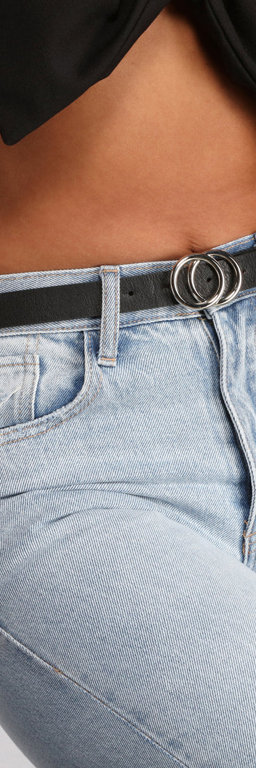 Narrow Double O-Ring Faux Leather Belt