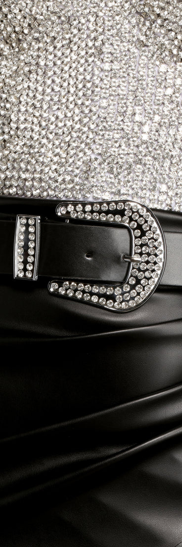 Western Glam Rhinestone Faux Leather Belt