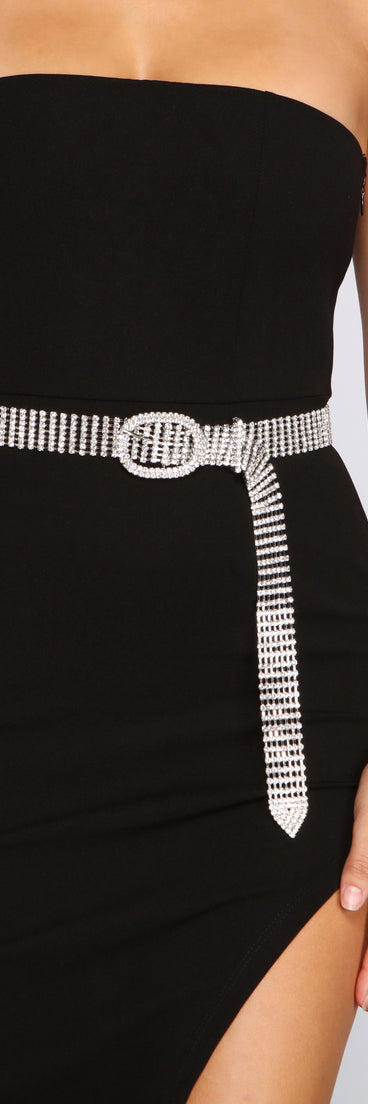 Encircled In Glam Rhinestone Belt is a stunning choice for a bridesmaid dress or maid of honor dress, and to feel beautiful at Homecoming 2023, fall or winter weddings, formals, & military balls!