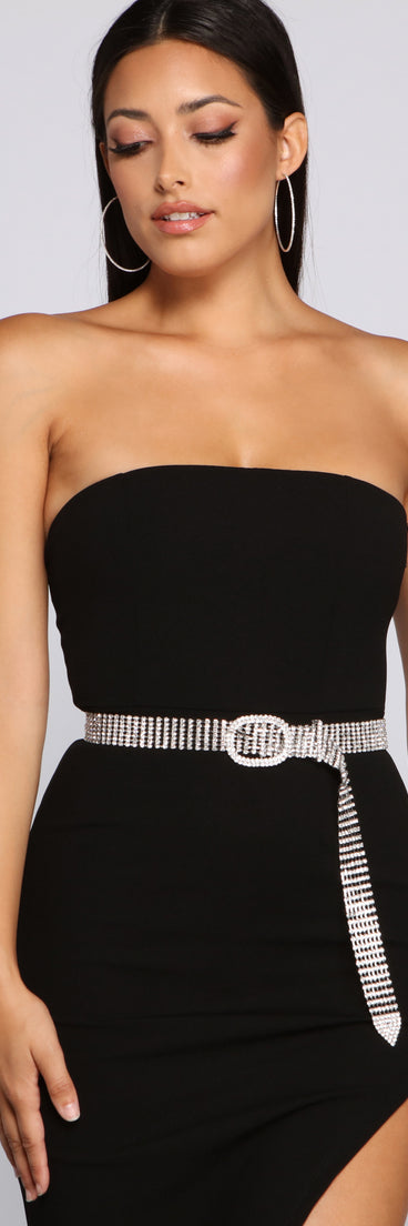Encircled In Glam Rhinestone Belt is a stunning choice for a bridesmaid dress or maid of honor dress, and to feel beautiful at Homecoming 2023, fall or winter weddings, formals, & military balls!
