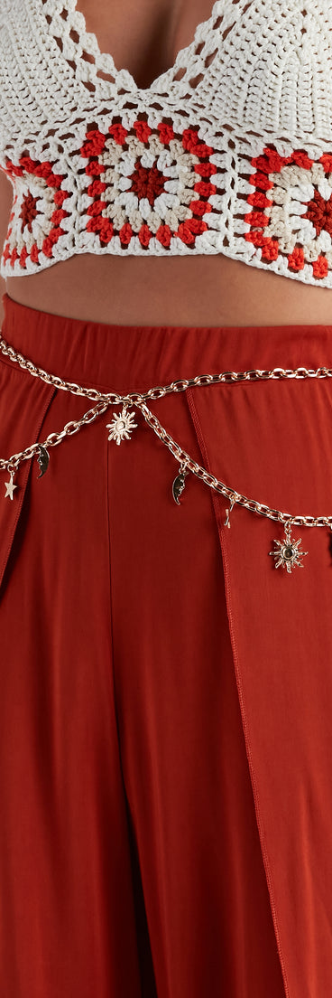 Boho-Chic Celestial Charm Chain Belt is a trendy pick to create 2023 festival outfits, festival dresses, outfits for concerts or raves, and complete your best party outfits!