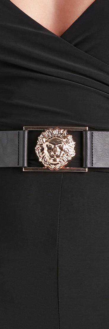 Fierce And Fab Lion Pendant Double Buckle Belt