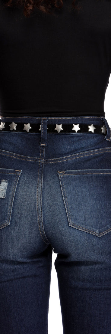 Black Star Studded Faux Leather Belt for 2022 festival outfits, festival dress, outfits for raves, concert outfits, and/or club outfits