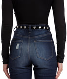 Black Star Studded Faux Leather Belt for 2022 festival outfits, festival dress, outfits for raves, concert outfits, and/or club outfits