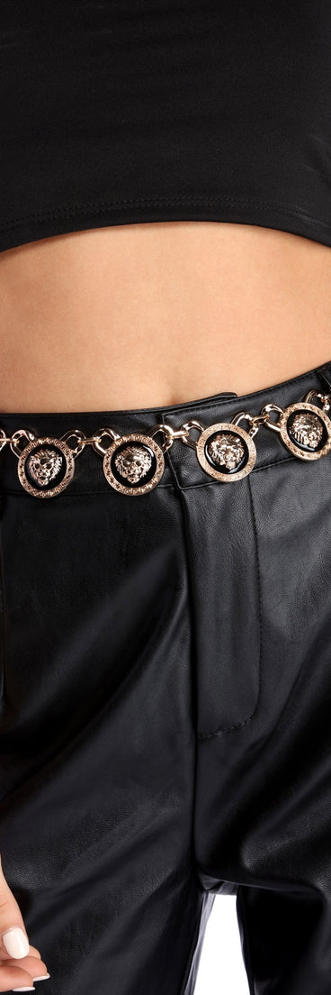 Lion Medallion Chain Link Belt for 2022 festival outfits, festival dress, outfits for raves, concert outfits, and/or club outfits