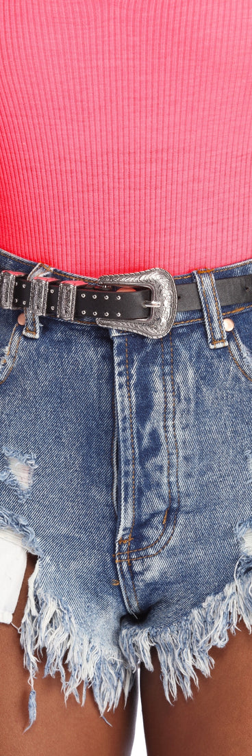 Skinny Studded Buckle Belt for 2022 festival outfits, festival dress, outfits for raves, concert outfits, and/or club outfits