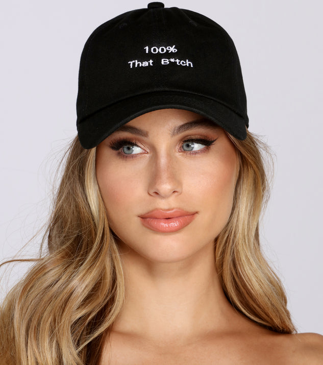 100% That B Script Cap is a trendy pick to create 2023 festival outfits, festival dresses, outfits for concerts or raves, and complete your best party outfits!