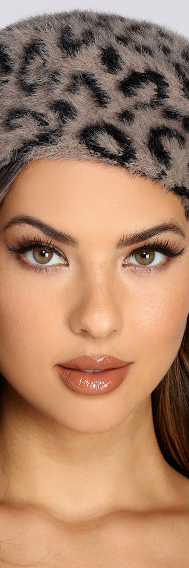 Leopard Print Fuzzy Beret for 2022 festival outfits, festival dress, outfits for raves, concert outfits, and/or club outfits