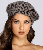 Leopard Print Fuzzy Beret for 2022 festival outfits, festival dress, outfits for raves, concert outfits, and/or club outfits