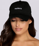 Muneca Script Baseball Cap is a trendy pick to create 2023 festival outfits, festival dresses, outfits for concerts or raves, and complete your best party outfits!