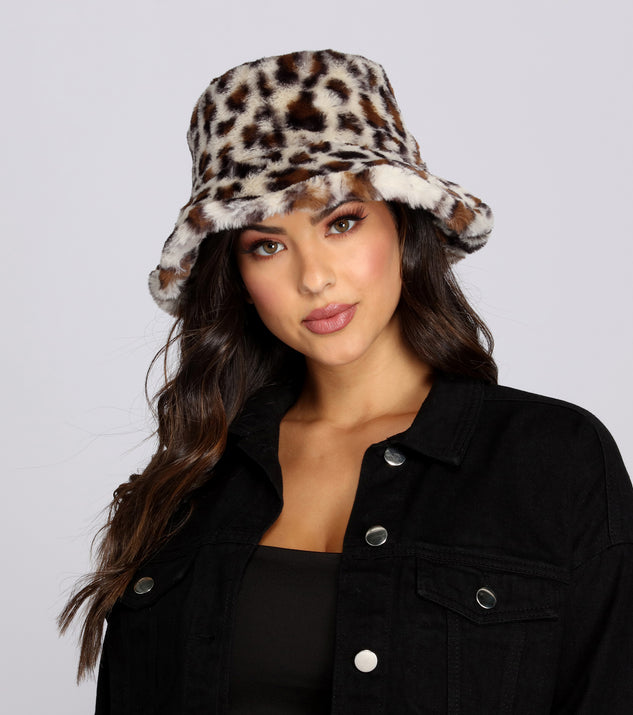 Fur Leopard Bucket Hat for 2022 festival outfits, festival dress, outfits for raves, concert outfits, and/or club outfits