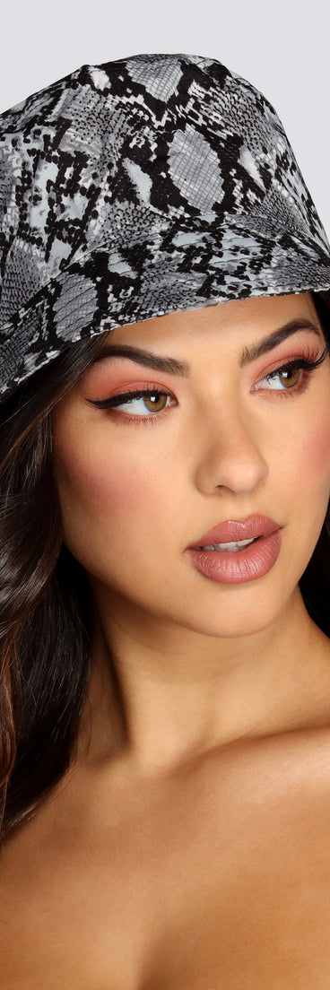 Snake Print Bucket Hat for 2022 festival outfits, festival dress, outfits for raves, concert outfits, and/or club outfits