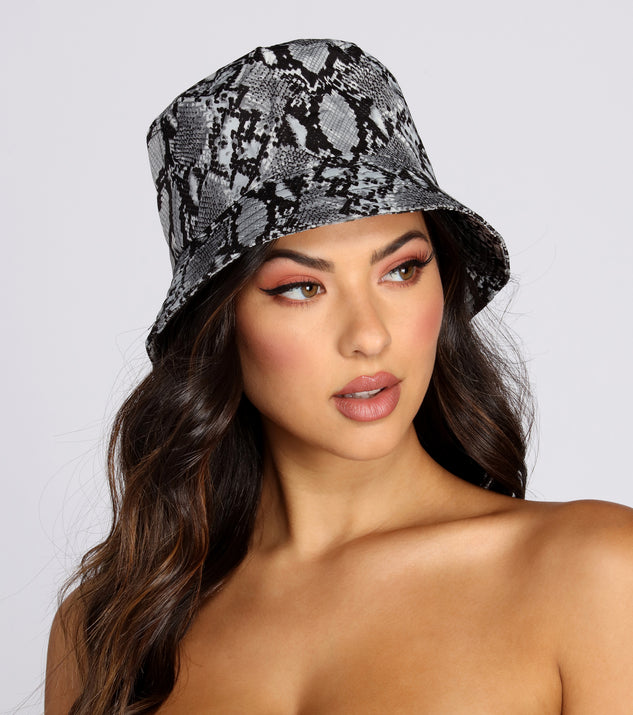 Snake Print Bucket Hat for 2022 festival outfits, festival dress, outfits for raves, concert outfits, and/or club outfits