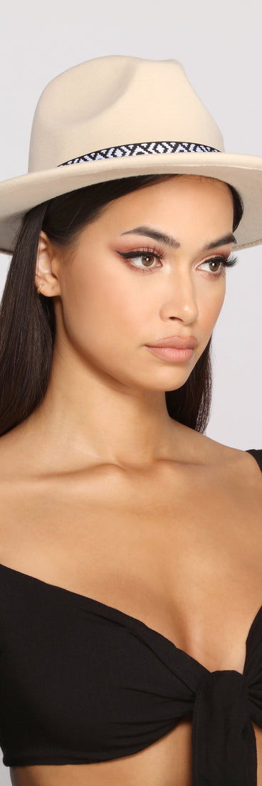 Tribal Print Faux Wool Panama Hat