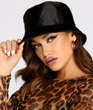 Luxe Black Satin Bucket Hat is a trendy pick to create 2023 festival outfits, festival dresses, outfits for concerts or raves, and complete your best party outfits!