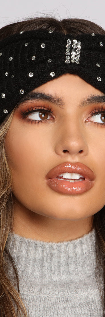 Rhinestone Bow Front Knit Headband