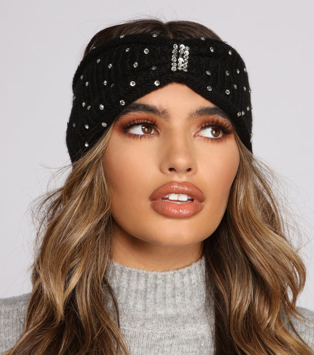 Rhinestone Bow Front Knit Headband