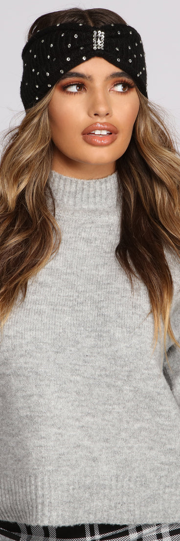 Rhinestone Bow Front Knit Headband